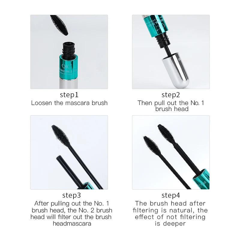 2 In 1 Dual Effect Black Waterproof Mascara 4D Lash Lengthening Thickening Curling Eye Makeup Cosmetics Qme