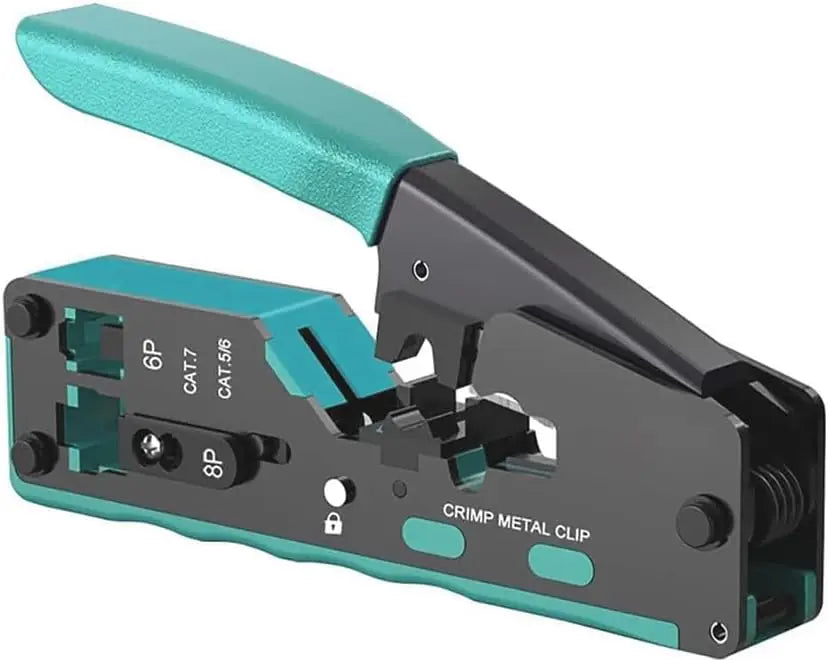 RJ45 Pass Through Crimp Tool, RJ45 Cat5 Cat6 Cat7 Crimping Tool, RJ11 Crimping Tool, Ethernet Network Cable Crimper Stripper Qme green
