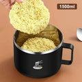 304 Stainless Steel Foam Bowl Large Capacity Double-Layer Anti-Scald Lunch Box With Tableware/Lid Can Drain Ramen Bowl Qme Black