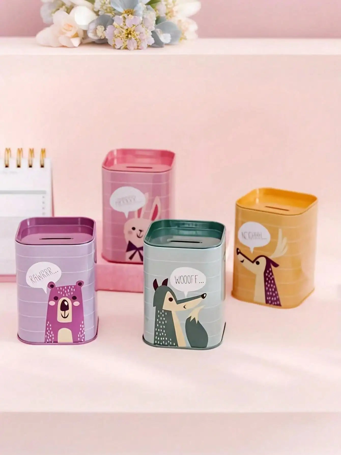 Lovely Animal Metal Money Box Pen Stand Dual-use Container Cash Qme