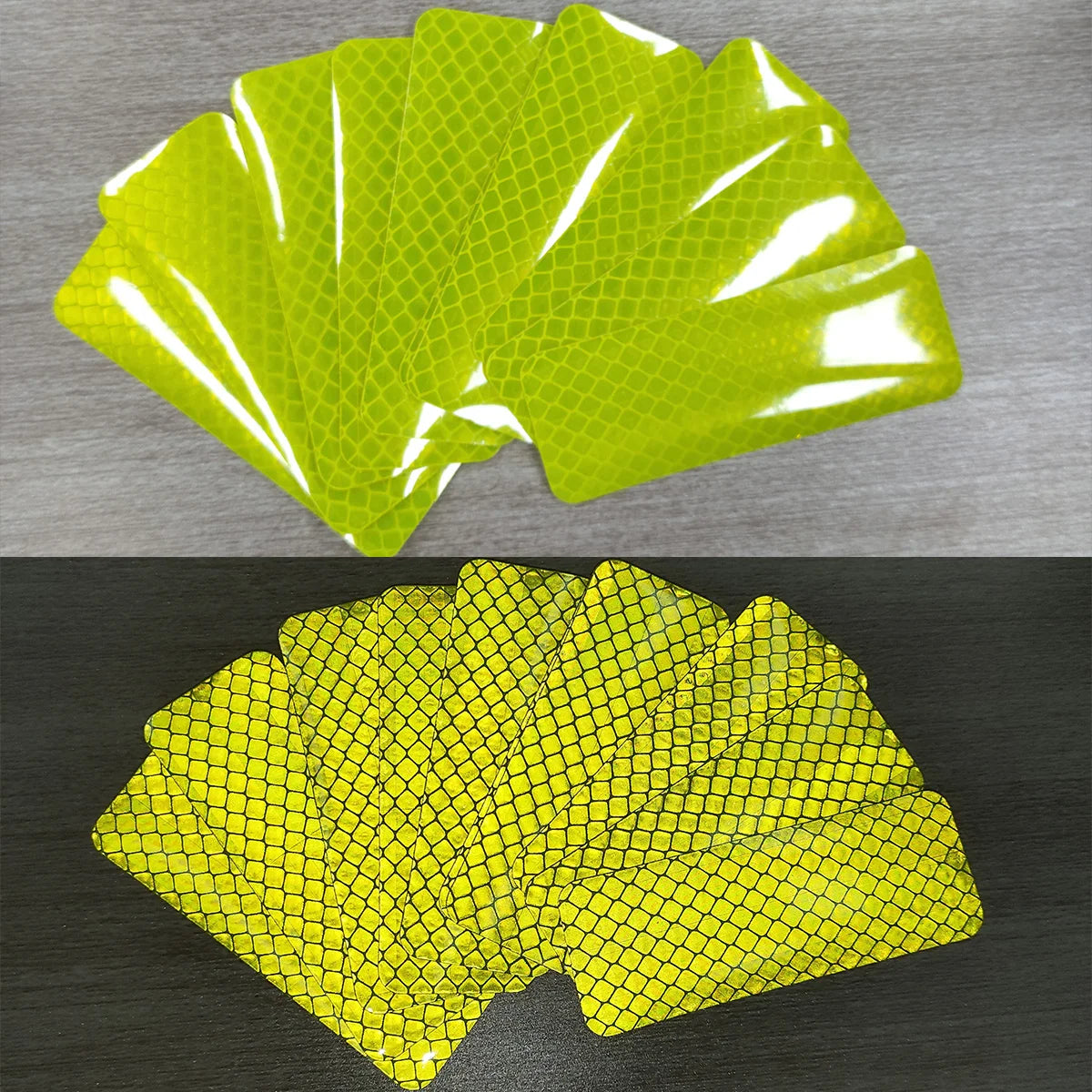 10pcs Car Bumper Reflective Stickers 3x8cm Reflective Warning Strip Tape Safety Secure Reflector Decals for Enhanced Visibility Qme Fluorescent Yellow 8CM 3CM