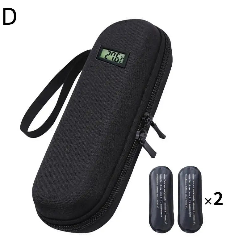 Insulin Cooler Travel Case Waterproof Cooling Bag Thermometer Display Qme Black D