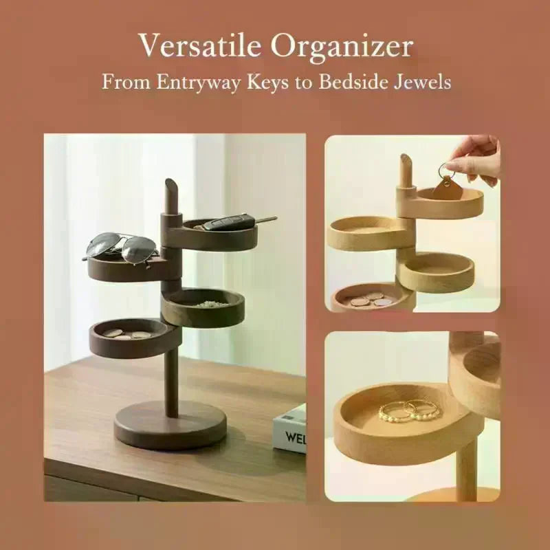 Rotating Solid Wood Key Rack Multi-layer Space-Saving Entry Door Organizer Desktop Jewelry & Watch Display Stand Home Decor Qme