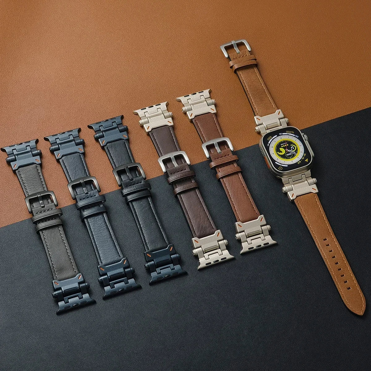 Leather Band for Apple Watch Ultra 2 49mm Men Watchband Strap Correa Bracelet for IWatch series 9 7 8 6 5 4 Se 3 45mm 44mm 42mm Qme