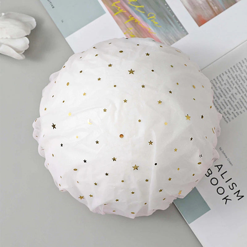 Waterproof Adult Women Shower Bath Cap Shampoo Cute Glitter Qme