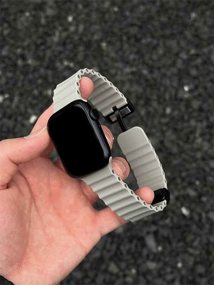 Silicone Strap For Apple watch band 49mm 46 45 44 40 41 38mm magnetic buckle bracelet iWatch series 3 4 5 6 se 7 8 9 10 Ultra 2 Qme Gray 42-44-45-49mm