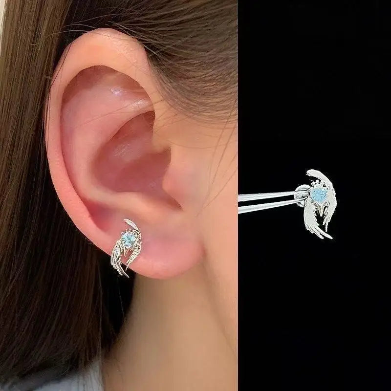Y2K Silver Wing Heart Cartilage Earrings Star Cross Snowflake Dangle Stud Earrings For Women Punk Party Jewelry Qme