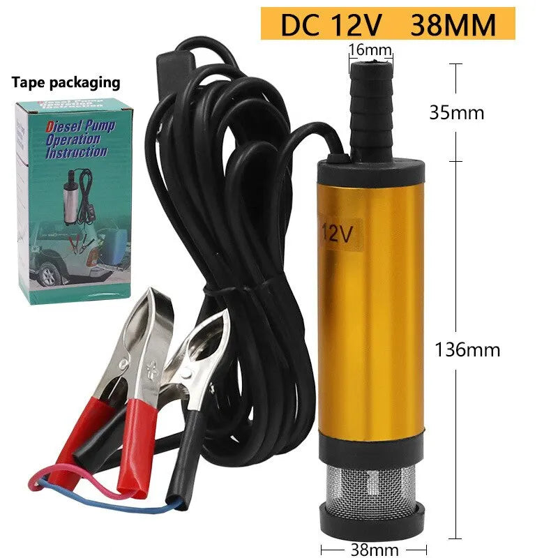 12V/24V DC Mini Portable Electric Submersible Pump - 12L/min, Aluminum Alloy Shell, Fuel/Diesel/Oil/Water Transfer Qme 24V-Gold