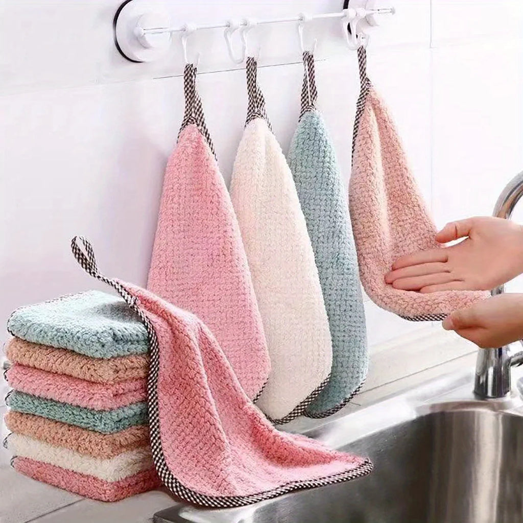 10pcs, Thickened Coral Velvet Dish Cloths Towels, Soft Absorbent Towels, Strong Stain Removal, Scouring Pads, Reusable Qme