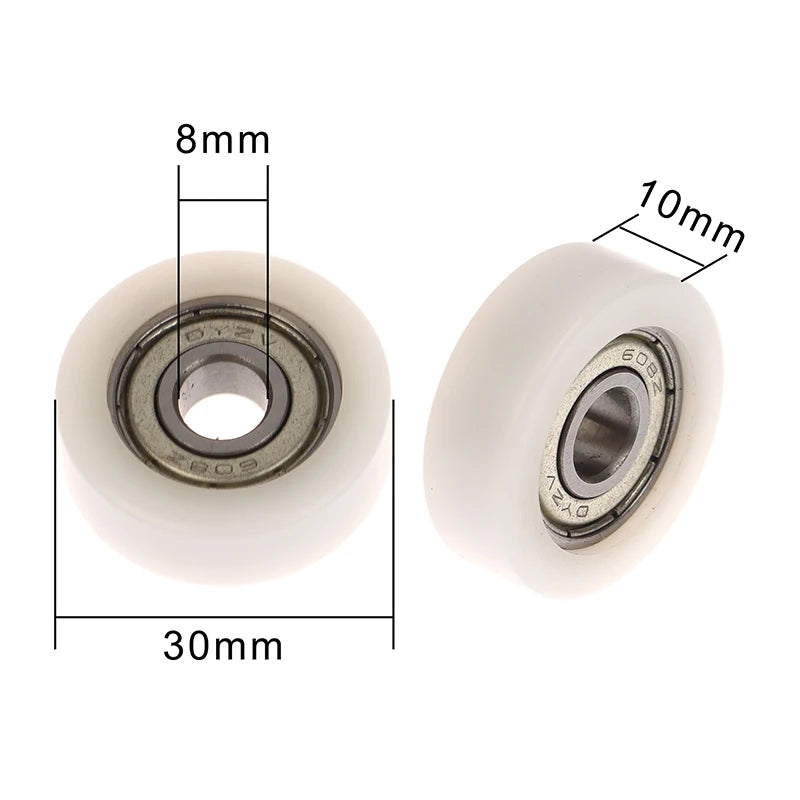 608 ZZ Nylon POM Round Roller Wheel 8x30x10mm Plastic Bearing Pulley Qme