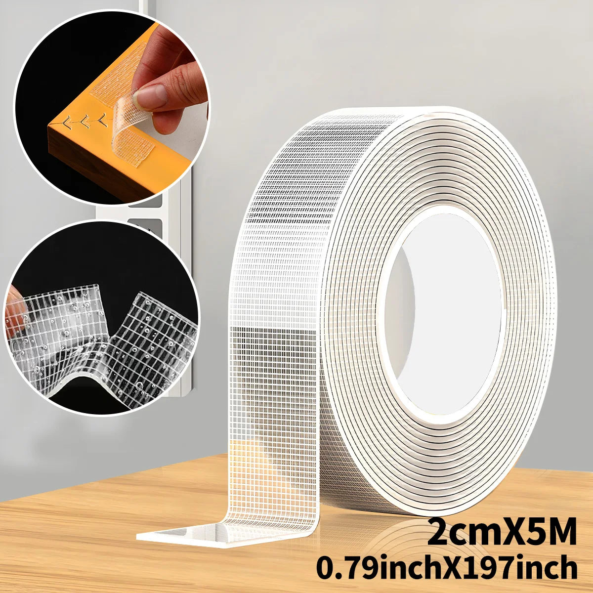 5m Nano Double-Sided Adhesive Tape - Ultra-Strong adhesion， Clear, Removable & Waterproof - Heavy-Duty, Extra Sticky Strip for E Qme 2cmX5M