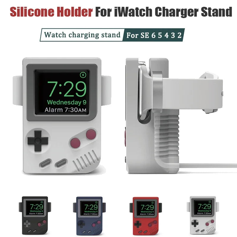 Desktop Holder For Apple Watch Ultra Charger Stand Retro Computer Pattern Charging Base for iWatch 10 9 8 7 6 5 4 3 SE Silicone Qme