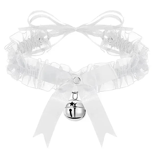 Lace Aesthetic Necklace Bow Knot Bell Choker Women's Cute Collar Qme White