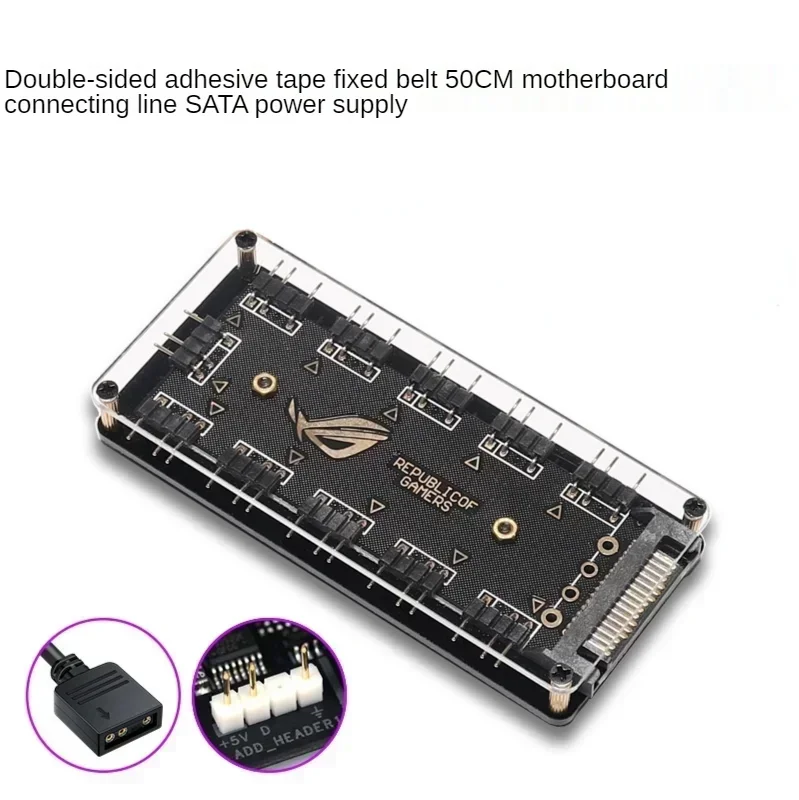5V 3-pin RGB 10 Hub Splitter SATA Power 3pin ARGB Adapter Extension Cable for ASUS AURA SYNC MSI ASRock RGB LED W/Case Qme