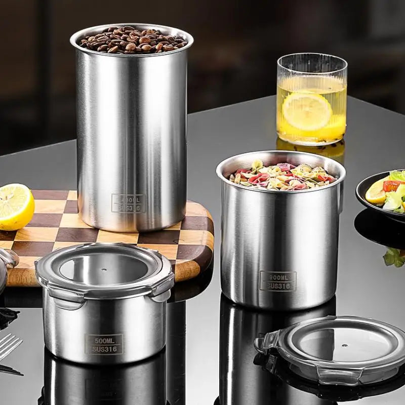 Stainless Steel Sealed Container Jar Kitchen Barrel Organizer Fresh Qme