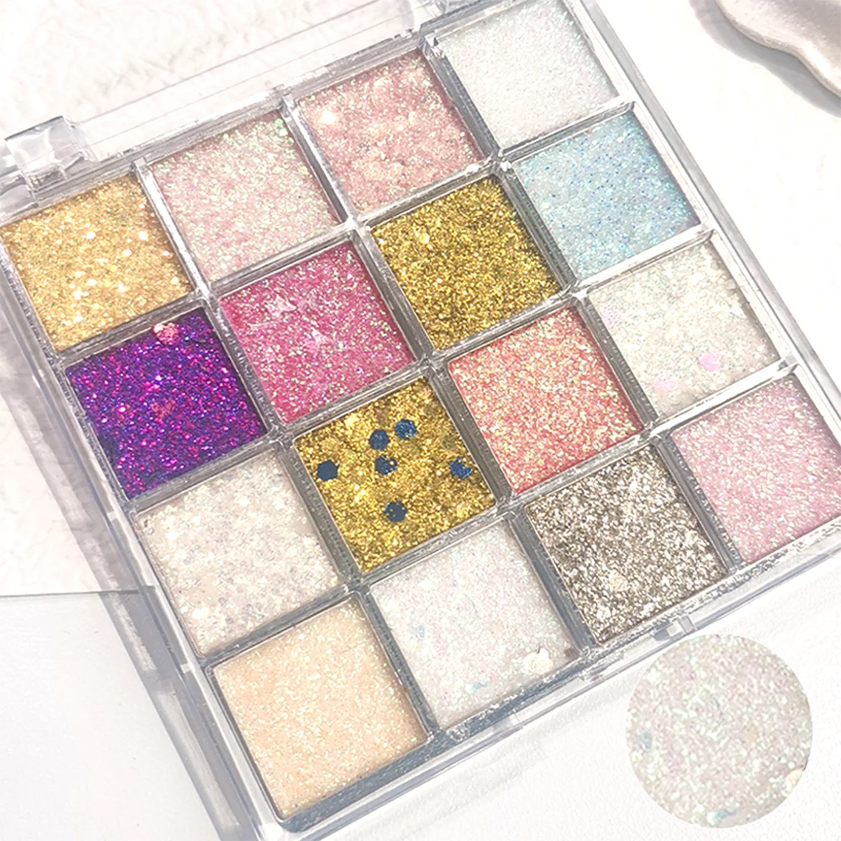 16-Color Glitter Eyeshadow Pumpkin Cherry Blue Purple Shades Bold Qme