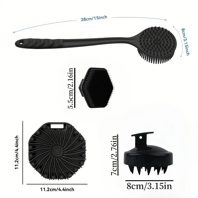 Long Handle Silicone Bath Brush Body Back Face Gentle Exfoliating Qme