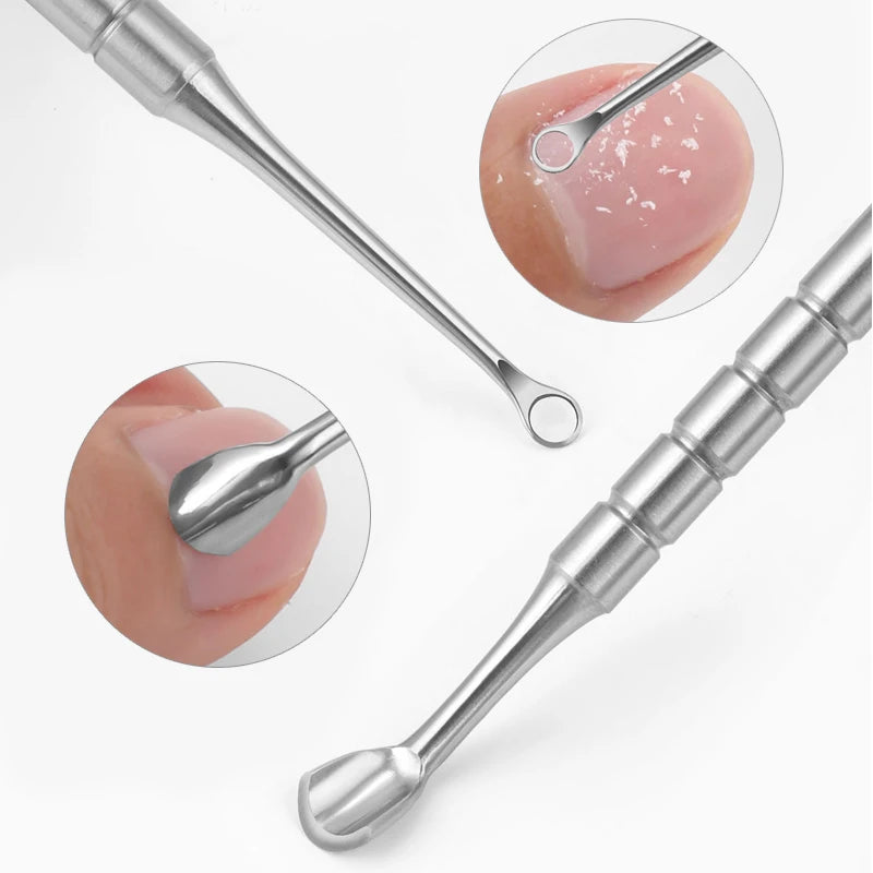 New Double-ended Nail Beveled Head Cuticle Pusher Remover Stainless Steel Cuticle Remover Manicure Sticks Nail Care Cleaner Tool Qme
