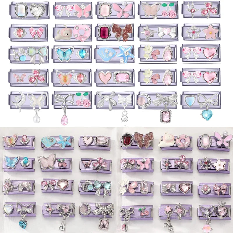 2026 Beautiful Zircon Series Starfish Butterfly Hand Chain Italian Charm Fit 9mm Stainless Steel Jewelry Make Bead DIY Bracelets Qme