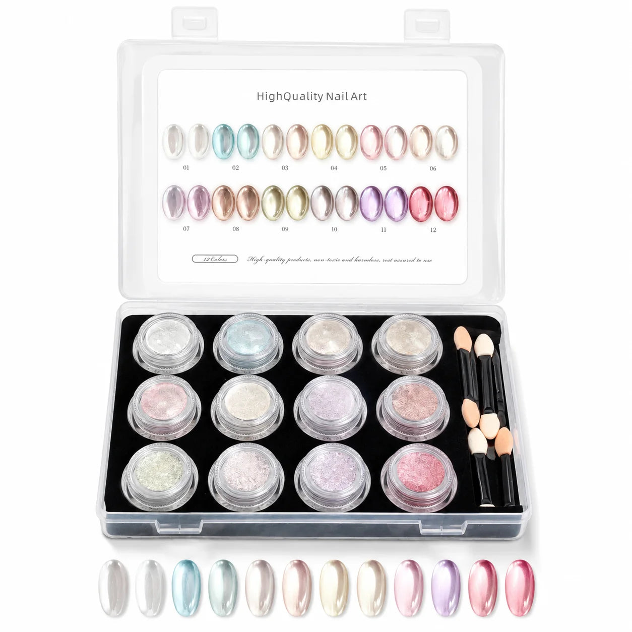 Aurora Chrome Nail Powder 12 Colors Mirror Pearl Pigment Swatch Card Qme MULTI