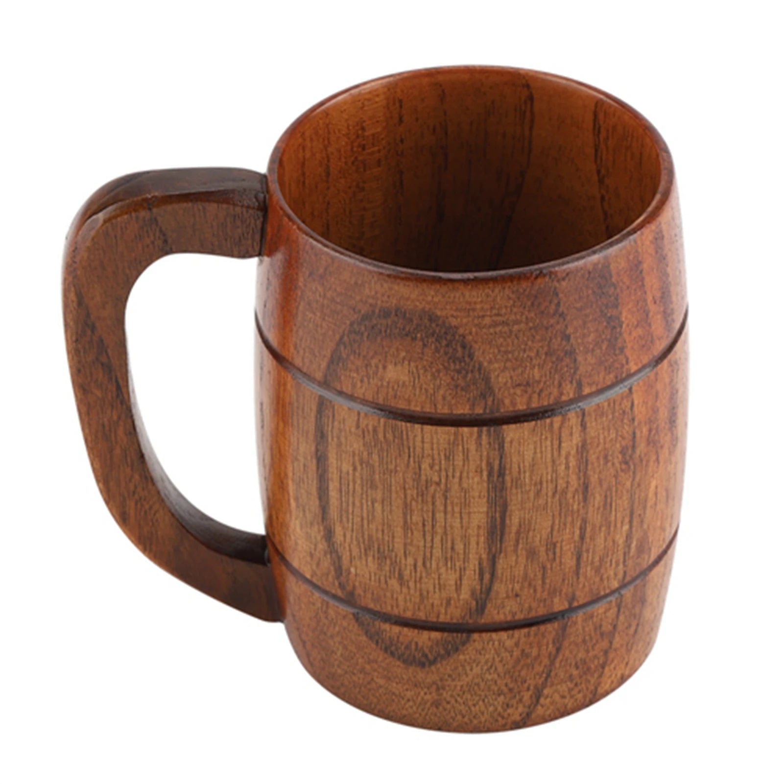 Natural Wooden Beer Cup with Handle Retro 300-400ml Capacity Wood Drinking Mug for Beer Tea Water Home Bar Kitchen Qme Default Title
