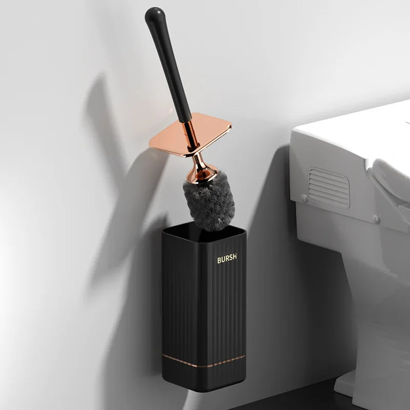 Long Handle Silicone Toilet Brush Flexible Soft Bristles Leak Proof Design No Dead Corner Wall Mounted Bathroom WC Cleaner Set Qme Bristle Brush Black