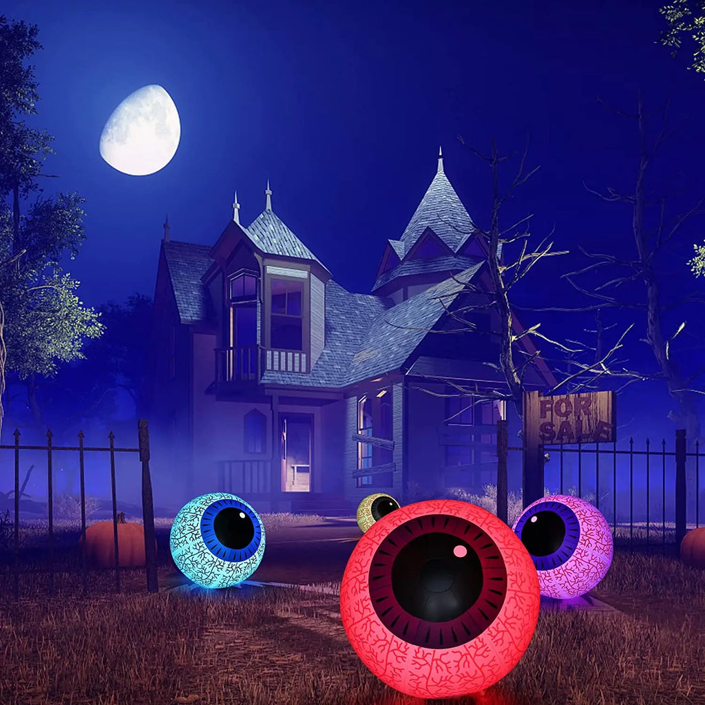 Halloween inflatable eyeball courtyard mall decoration, luminous horror 16/24-inch large eyeball props, waterproof Qme