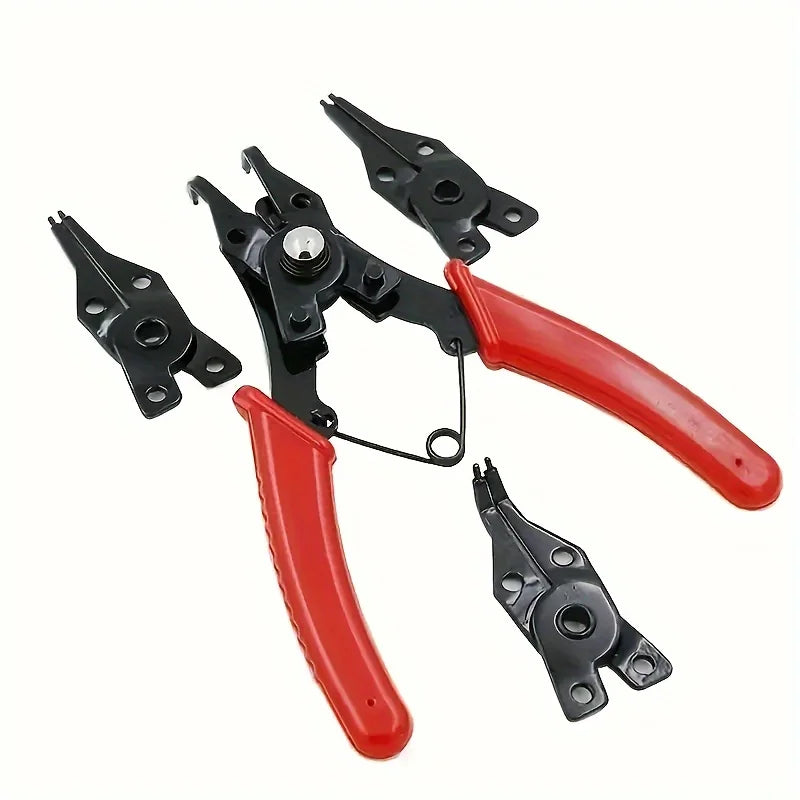 4-In-1 Multifunctional Pliers with 4 Interchangeable Heads, Including Circlip Pliers And Angle Pliers, Designed for Automotive Qme 1 Set Red