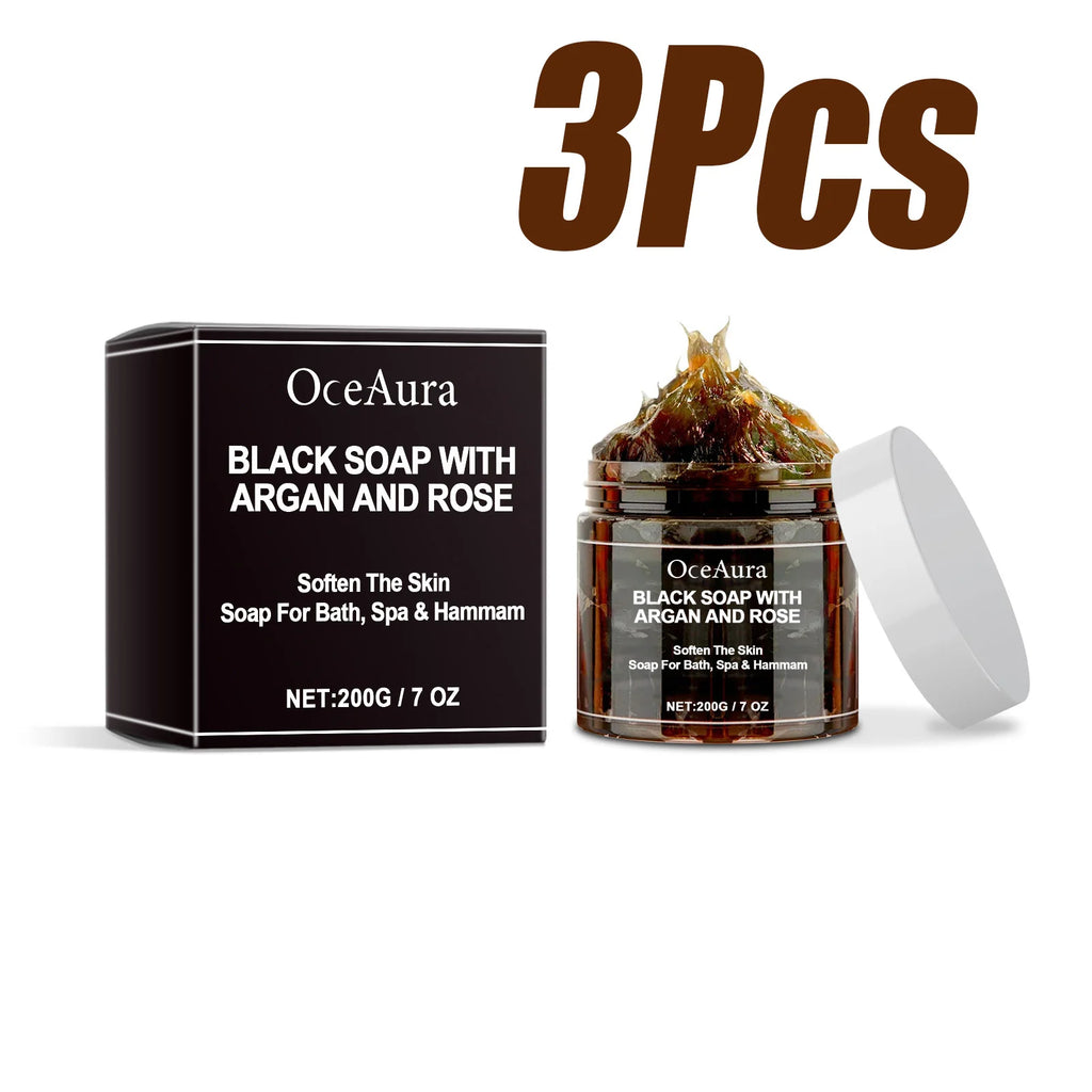 Black Cleansing Soap Dead Skin Remover Body Scrub Purifying Cleansing Exfoliating Oil Control Brighten Soft Body Scrub Cream Qme 3 x 200g Boxed