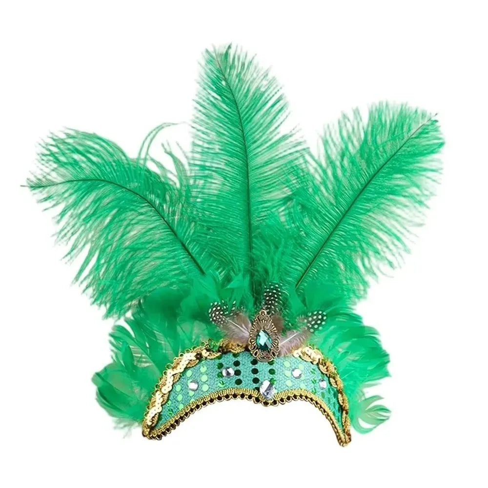 Exquisite Colorful Feather Headpiece Vintage Glitter Sequin Headband Qme Green