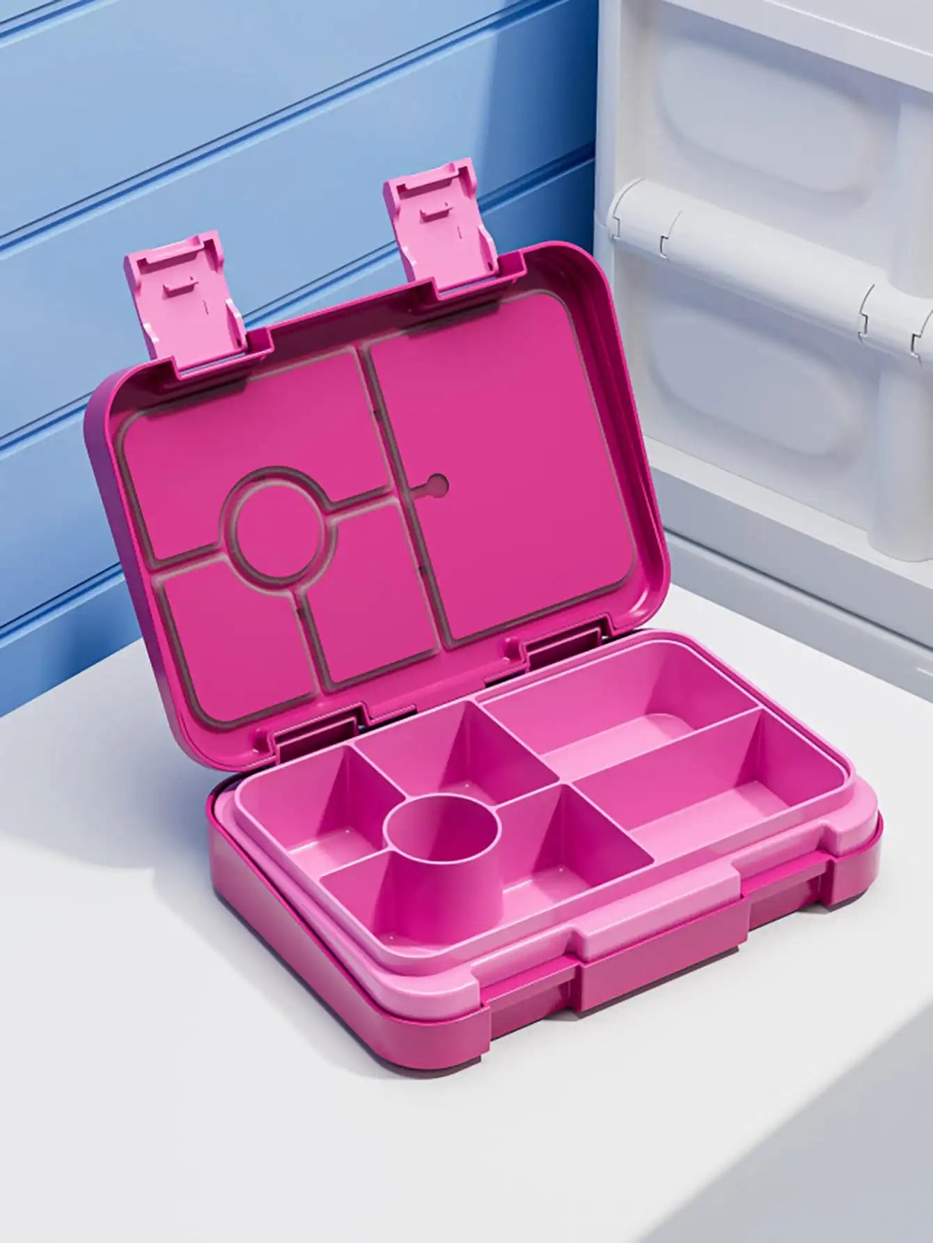 Large Capacity Double Button Lunch Box Divided Bento Detachable Easy Qme rose red
