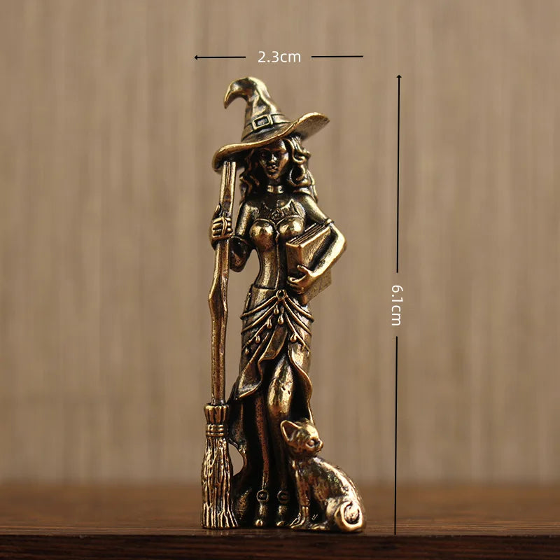 Vintage Witch Broom Brass Guardian Angel Statue Retro Home Decor Crafts For Living Room TV Cabinet Wine Bar Desktop Ornament Qme A