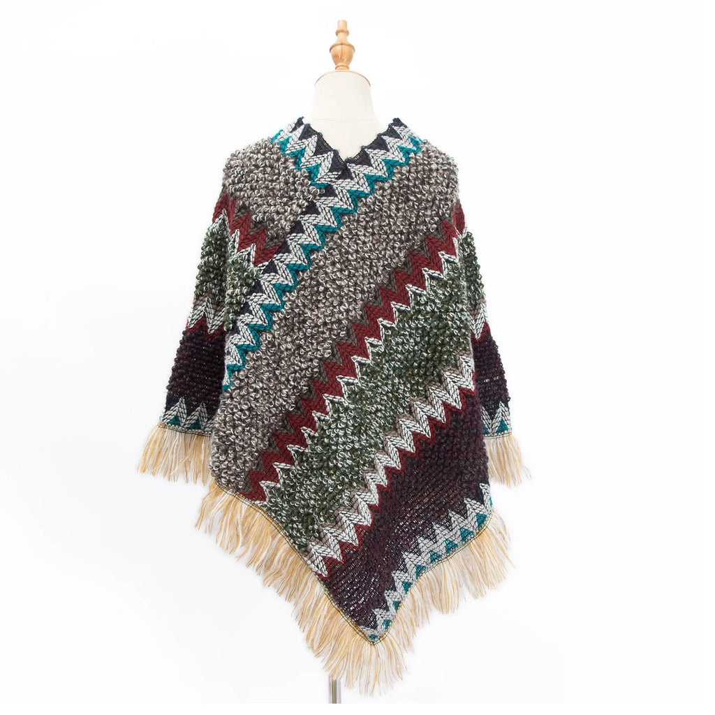 Women Ethnic Style Knitted Cardigan Cape Poncho Wrap Retro Tassel Shawl Stole Cloak Travel Warm Shawls And Wraps Pashmina Qme