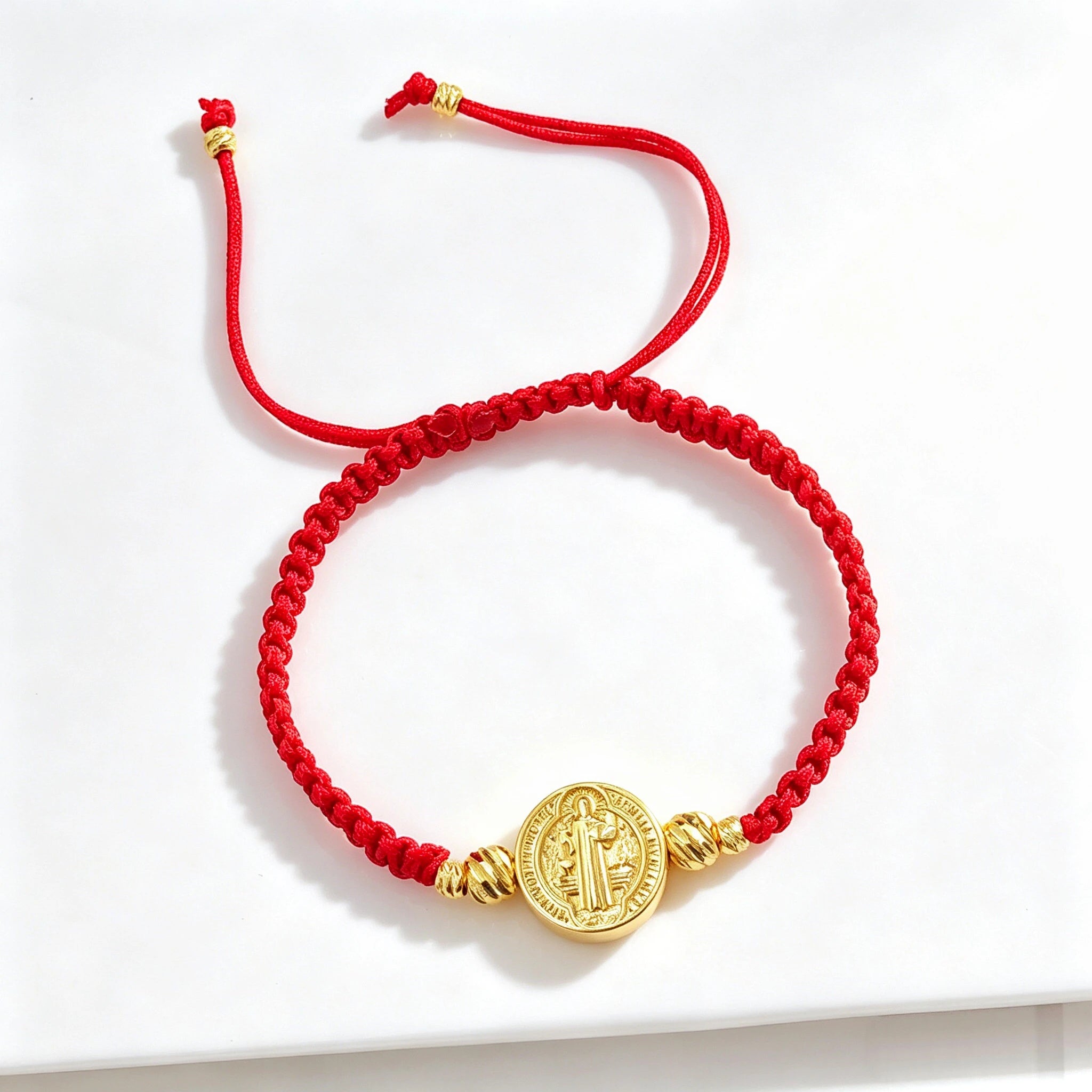 Adjustable St. Benedict Red Black Rope Braided Bracelet Gold Plated Protection Religious Jewelry for Men Women Daily Party Gift Qme 1