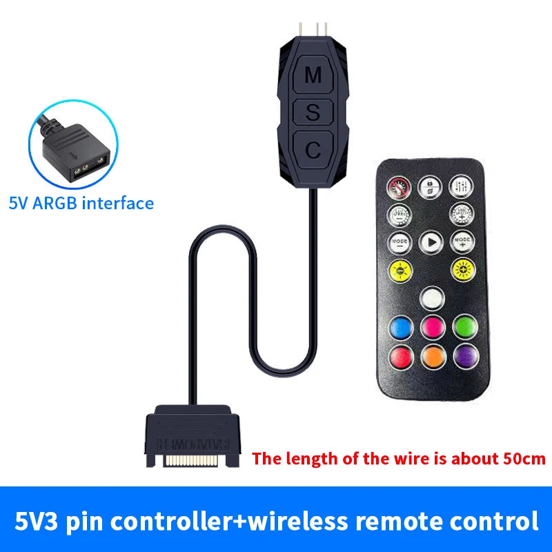 ARGB Controller 5V 3PIN SATA Cable Light Adapter CPU Cooling Fan Qme A2