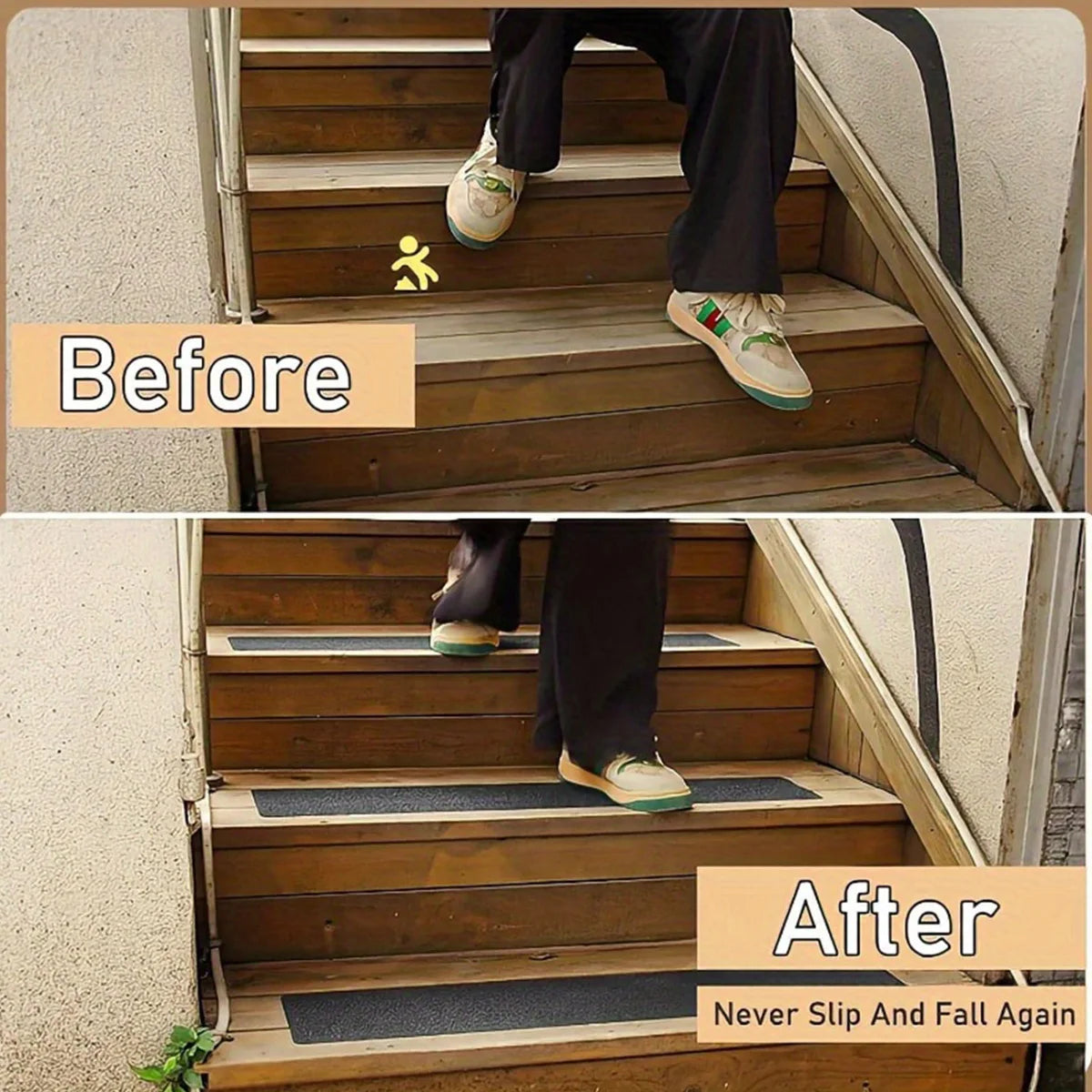 Non Slip Outdoor Stair Treads Black Pre-Cut Anti Slip Grip Tape Non Skid Heavy Duty Traction Adhesive Step Stripes Qme