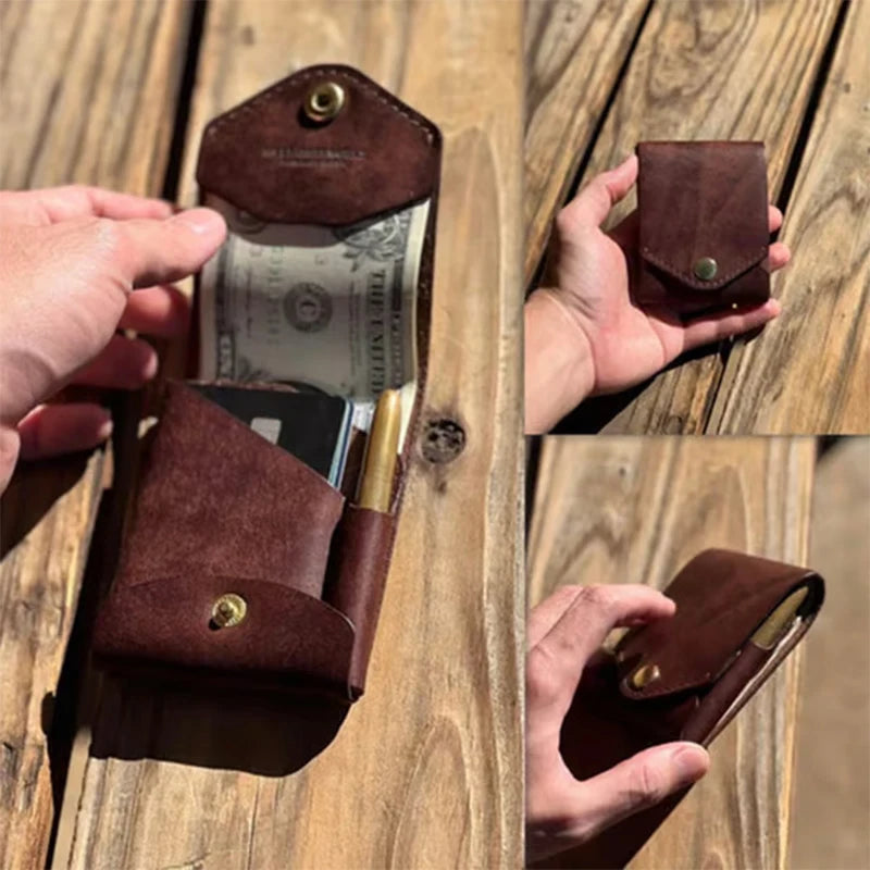 Multifunctional Compact Wallet Handmade Leather Card Holder Small Qme