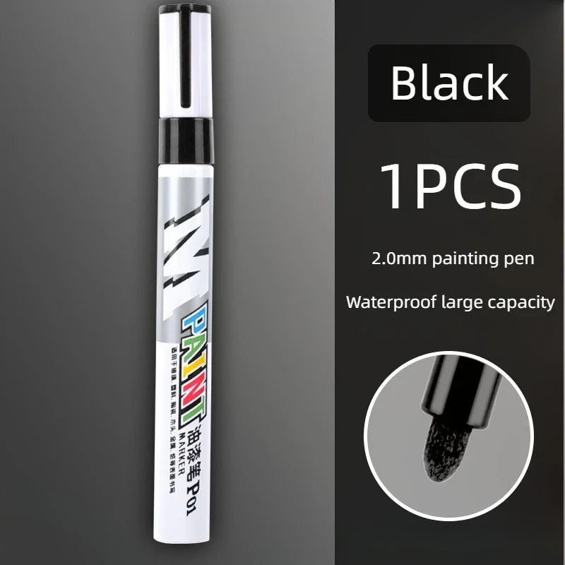 Car paint scratches repair brush pen waterproof water paint marker pen car tire tread care automotive black white red silver Qme black