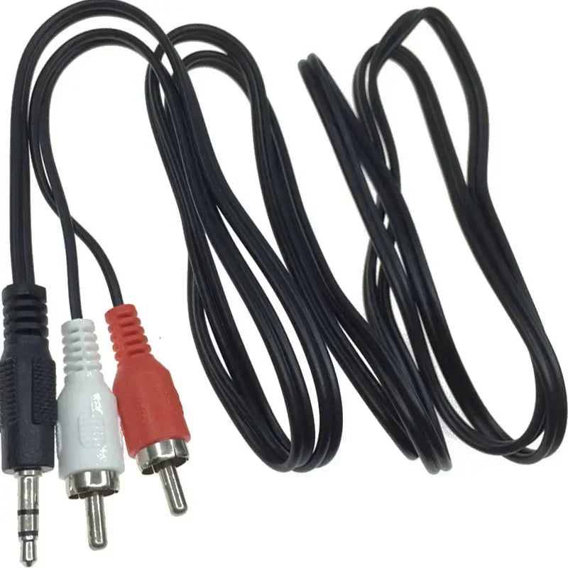 3.5mm Audio AV Video Headphone Connector Cable Cord Car Cable Splitter, 2RCA Phono Male, Stereo Male Plug To Qme