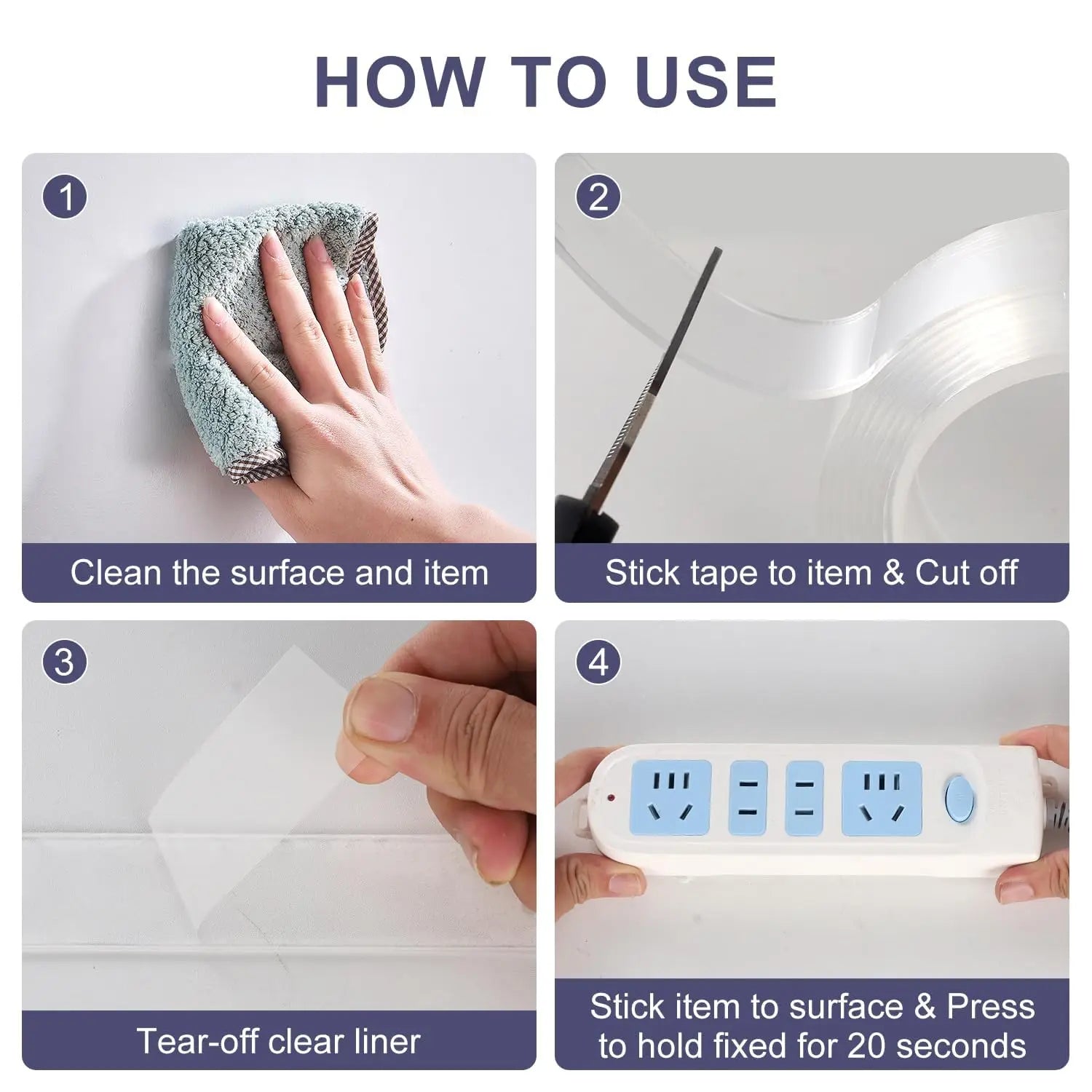 Transparent Double Sided Tape Nano Tape Mounting Tape Strong Adhesive Strips Sticky Multipurpose Removable Household Qme