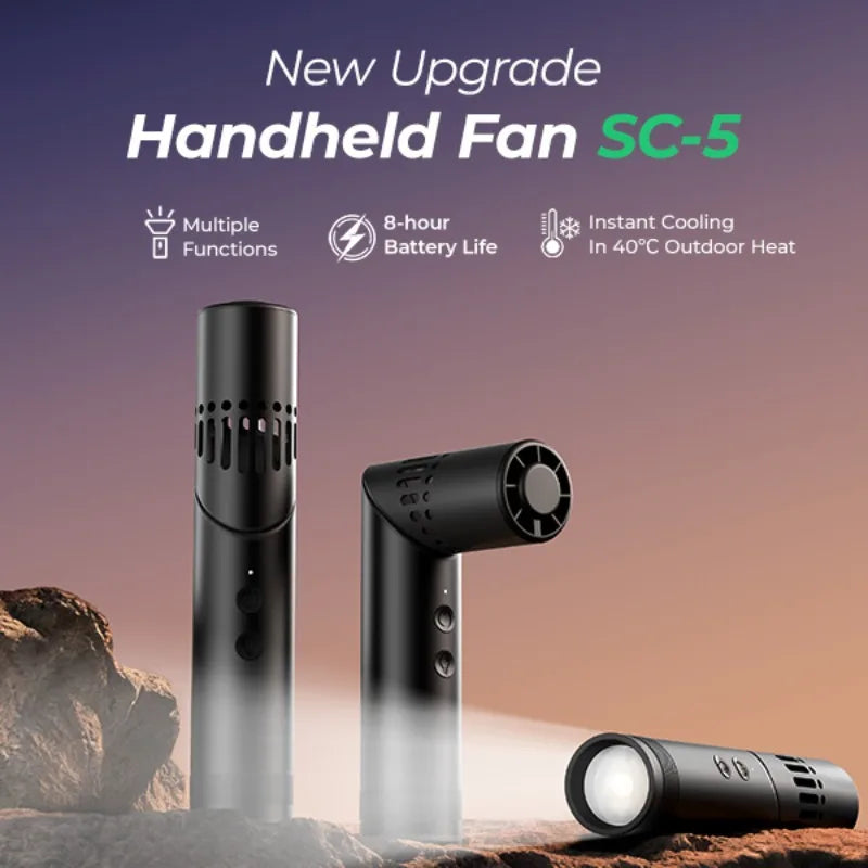 Metal Folding Handheld Fan LED Flashlight Strong Wind Speed USB Qme