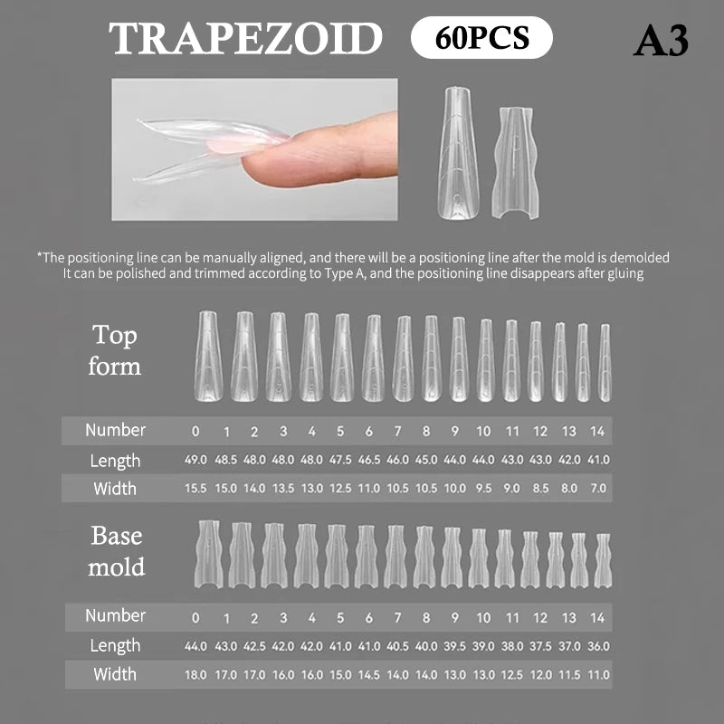 Coffin Dual Forms Nail Extension Sandwich Molds 15 Sizes Reusable Qme A3