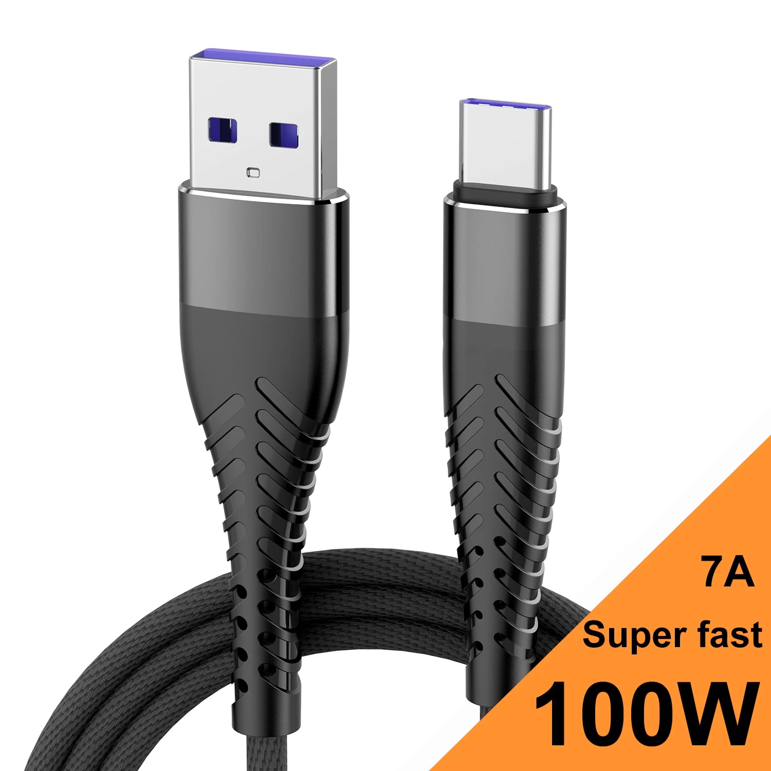 7A 100W 0.25/1/2/3M USB Data Charger Cable USB Type C Fast Charging Data Cable Cord For Huawei Xiaomi Samsung iPhone Phone Wire Qme Black 0.25m