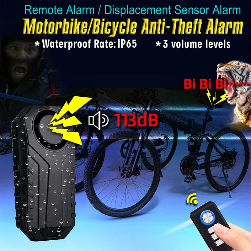Bicycle Motorcycle Vibration Alarm Bike Remote Control Wireless Qme