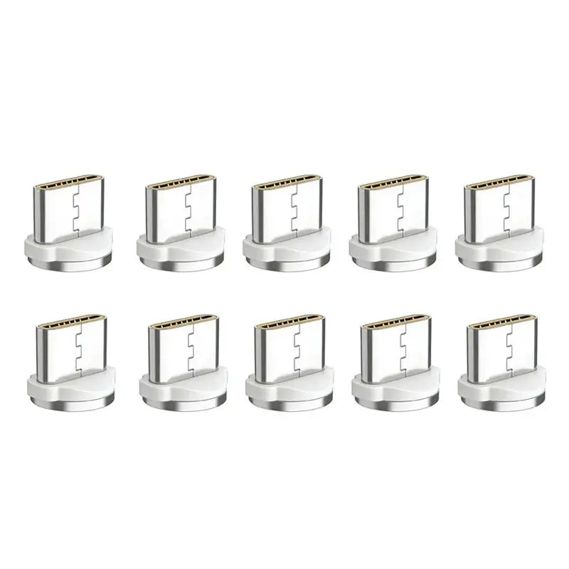 10Pcs Type C Magnetic Charging Head 2.4A Fast Charge Data Transmission Replacement Aluminum Alloy Connector Qme White