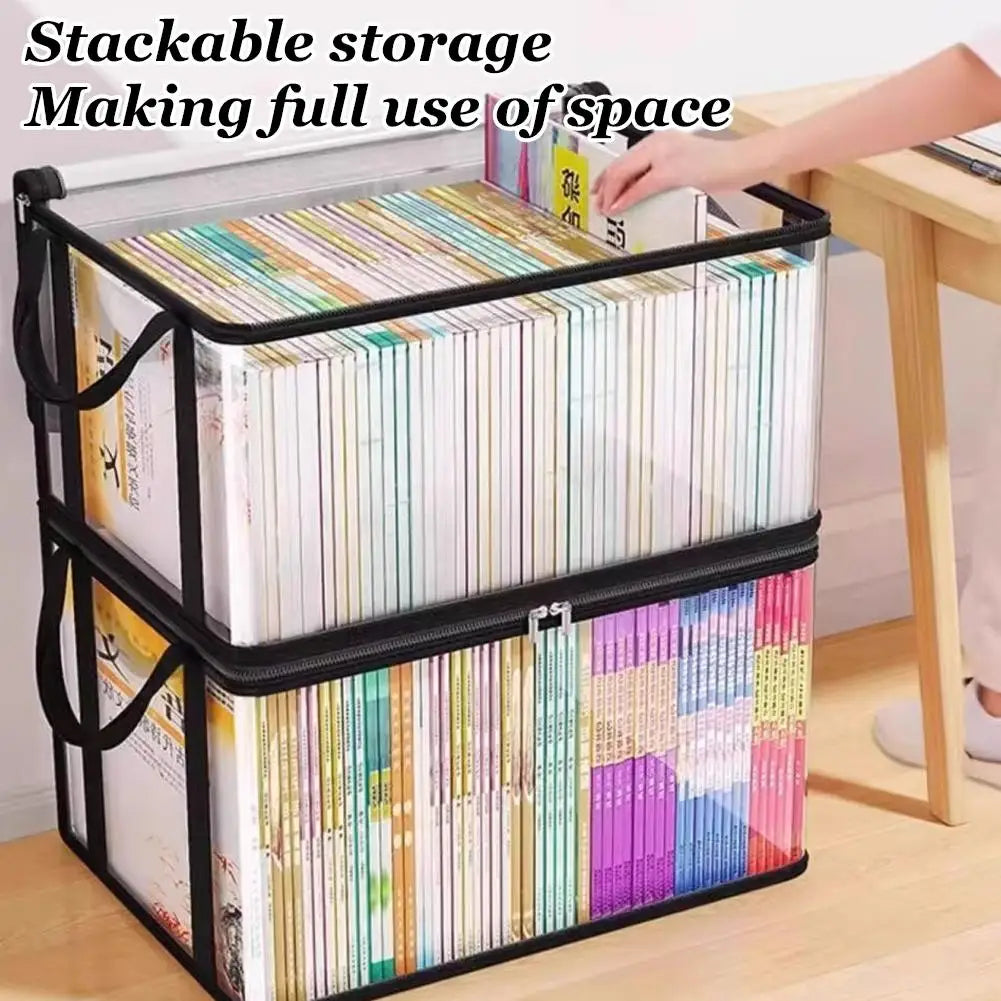 Foldable Waterproof Book Storage Box, Large Capacity Book Organizer for Students Home School Dormitory, Portable PVC Book Bag Qme