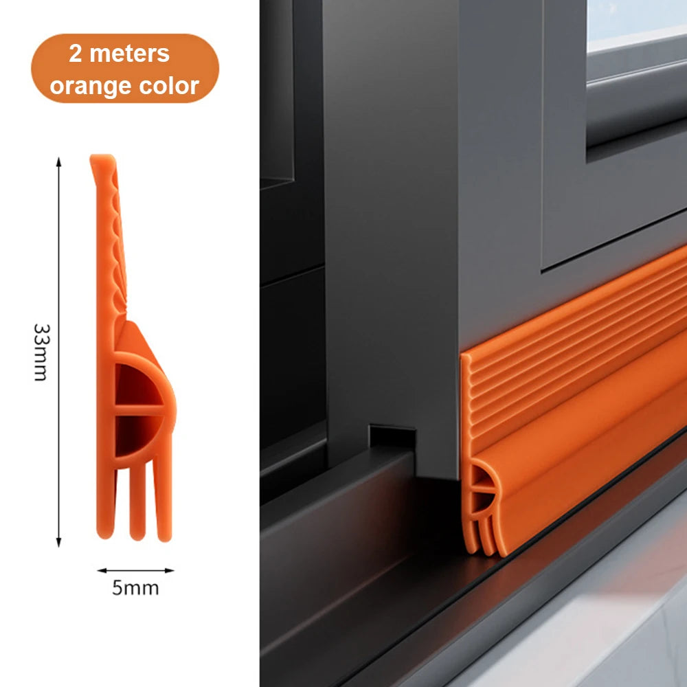 2M Door Bottom Sealing Strip TPE Flexible Cuttable Easy Installation Sliding Window Weather Stripping Triple Soundproof Strip Qme Orange 2M 2pcs