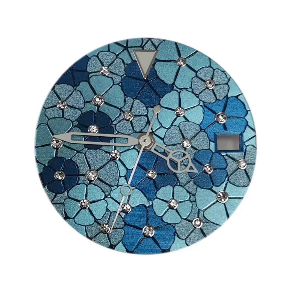 28.5mm Watch Faces Inlaid Watch Dial + Skeleton Hands for Men Women Watch Modification Accessories for NH35/NH36/4R/7S Movement Qme Blue