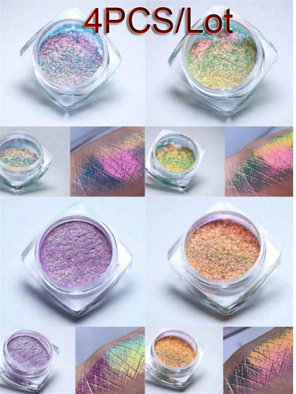 Y2K Polarized Nail Powder Hypoallergenic Chameleon Glitter Art Aurora Qme 4pcs