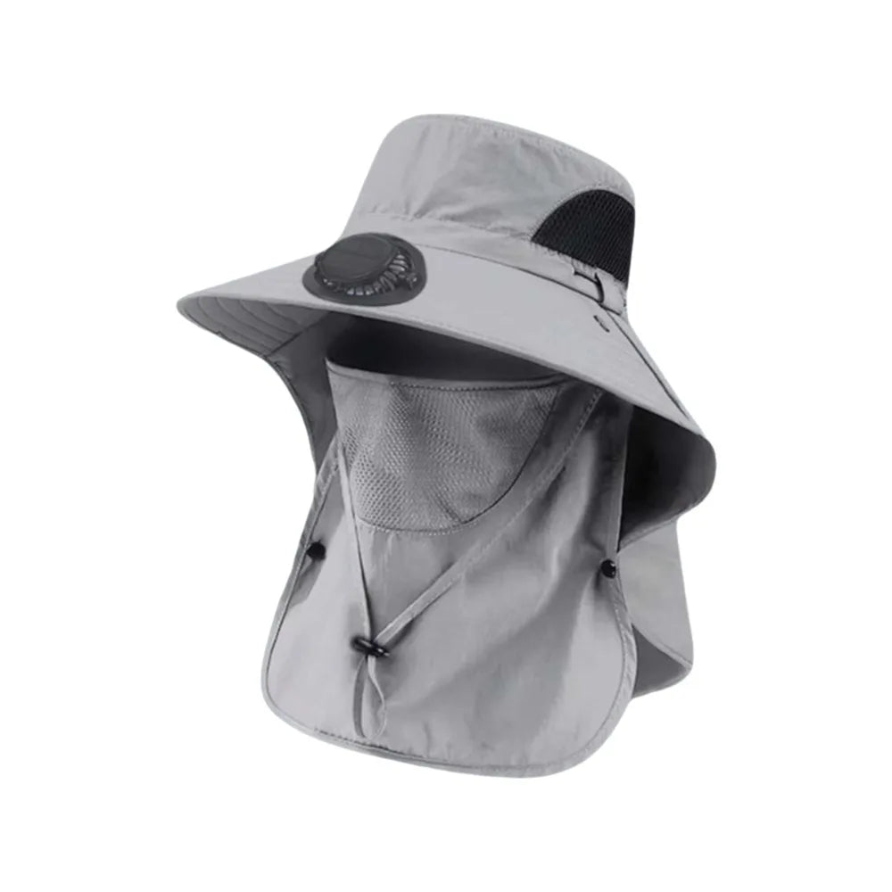 Portable Solar Rechargeable Fan Hat Adjustable Shawl Fishing Sun Qme Light Grey